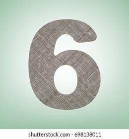 Number 6 sign design template element. Vector. Brown flax icon on green background with light spot at the center.