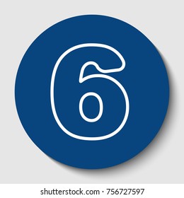 Number 6 sign design template element. Vector. White contour icon in dark cerulean circle at white background. Isolated.