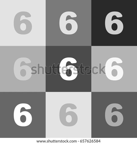 Number 6 sign design template element. Vector. Grayscale version of Popart-style icon.