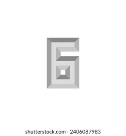 Número 6 plata, símbolo geométrico 3d vector logotipo simple