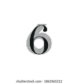 number 6 six in black with dotted texture, typewriter handwriting, editable vector