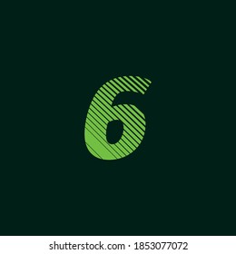 número 6 (seis), textura verde con líneas inclinadas, velocidad y movimiento