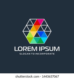 Number 6 six and hexagon logo design, with colorful triangle pixel , technology digital concept - Vector