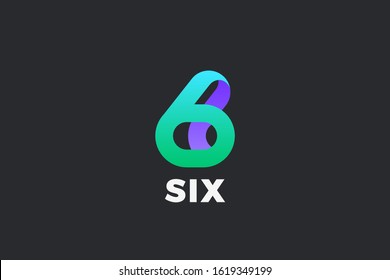 Number 6 Six Logo design vector template Ribbon Font style Typography.