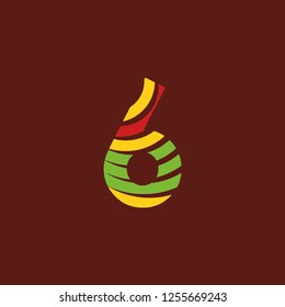 Number 6 six logo on dark background with bright colors, African culture, safari decoration