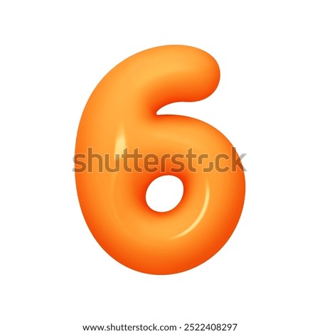 Number 6. Six Number sign orange soft color. Realistic 3d design in cartoon balloon style. Isolated on white background. vector illustration