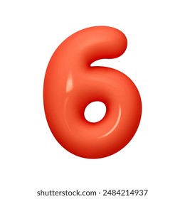 Number 6. Six Number sign red color. Realistic 3d design in cartoon balloon style. Isolated on white background. vector illustration