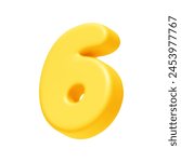 Number 6. Six Number sign yellow color. Realistic 3d design in cartoon style. Isolated on white background. vector illustration