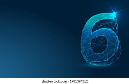 Number, 6; six, sixth , Futuristic vector font typeface unique design. For technology, digital, engineering, gaming, sci-fi and science, business Illustrations and covers. Abstract low poly 3d. 