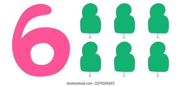 Number 6. Six trees. Counting. Study for kids. Vector graphic design. Illustration on white background.