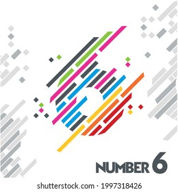 number 6 (six) with unique designs of color stripes