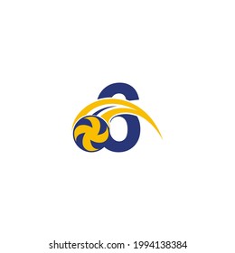 Number 6 with smashing volley ball icon logo design template illustration