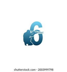 Number 6 with sniper icon logo design concept template vector