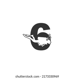 Number 6 and someone scuba, diving icon illustration template