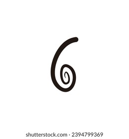 Number 6 spiral, wooden geometric symbol simple logo vector
