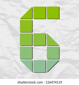 Number 6 from squares and triangles on a paper-background. Vector illustration