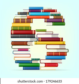 Number 6. Stacks of multi colored books vector illustration