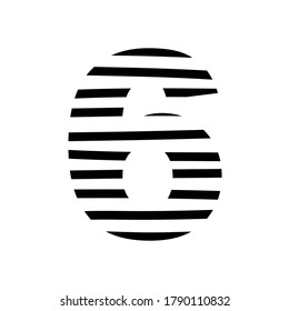 Number 6 - striped mottled font - isolated, vector illustration