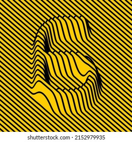 number 6, style contour ridge line 3d art , vector graphic