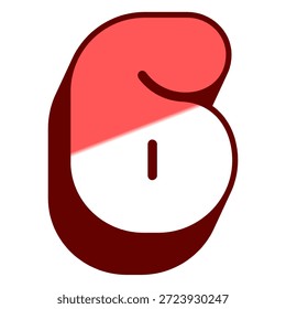 Número 6 ilustración estilizada de una forma abstracta en rojo y blanco con una forma curva distintiva y líneas en negrita.
