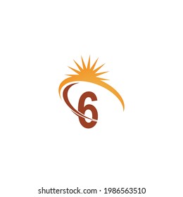 Number 6 with sun ray icon logo design template illustration vector