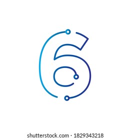 Number 6 Tech Line logo symbol or icon template design