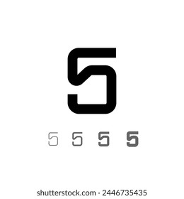 Number 6, technical digital alphabet font, including set from four of different thicknesses, vector illustration 10eps
