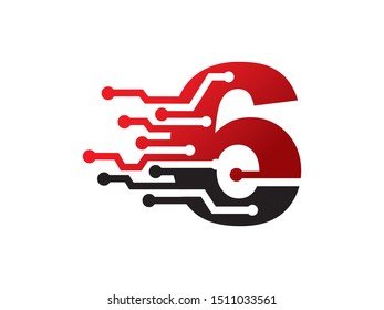 Number 6 technology logo or symbol template design