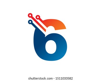Number 6 technology logo or symbol template design