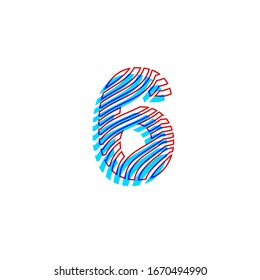 number 6 textured curved lines effect with imprint appearance
