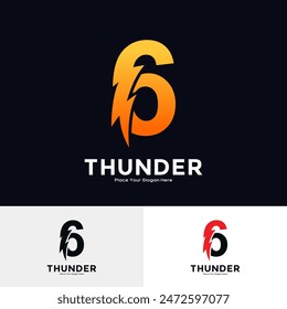 Number 6 Thunder Logo vector design. Suitable for business, initial Lightning Bolt, corporate, technology, and poster illustration symbol