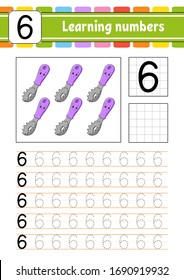 Number 6. Trace And Write. Handwriting Practice. Learning Numbers For Kids. Education Developing Worksheet. Activity Page. Isolated Vector Illustration In Cute Cartoon Style.