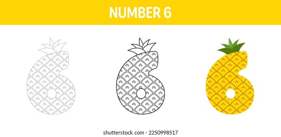 Number 6 tracing and coloring worksheet for kids