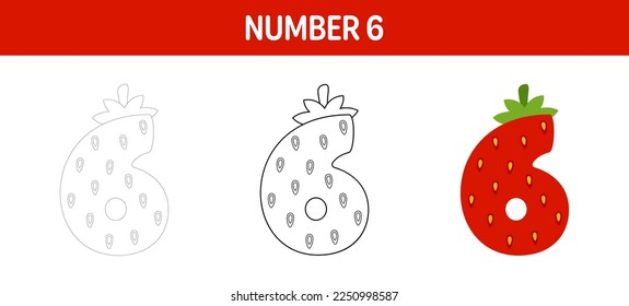 Number 6 tracing and coloring worksheet for kids