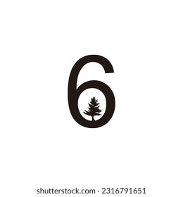 Number 6 tree geometric symbol simple logo vector
