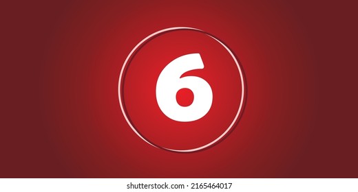 número 6 en dos círculos con fondo rojo de lujo