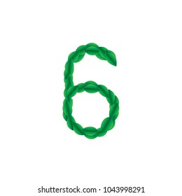 Number 6, vector alphabet of green leaves on white background