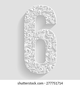 Number 6. Vector Floral Invitation cards Decorative Font
