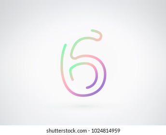 Number 6 vector font alphabet. Playful color dynamic flat design with brilliant smooth gradient for your unique elements design ; logo, headline, corporate identity, application, joyful poster & more