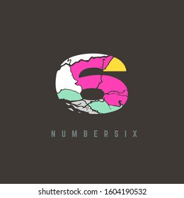 Number 6 vector font alphabet, modern map design with brilliant colorful letter for your unique elements