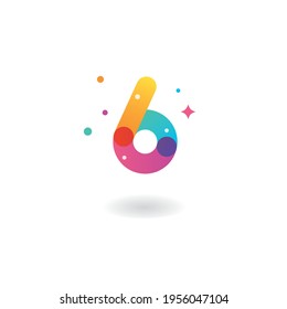 Número 6, plantilla de diseño de icono del vector con color de gradiente