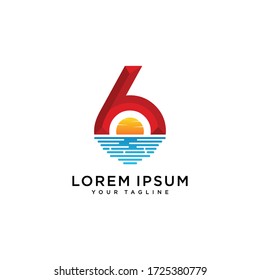Number 6 with the water wave logo design