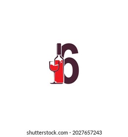 Nummer 6 mit dem Logo der Weinflasche, Vektorvorlage
