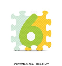 Number 6 written with alphabet puzzle - vector illustration