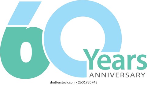 The number 60 is light sky blue and light green for the anniversary celebration and the word years anniversary at the right bottom.