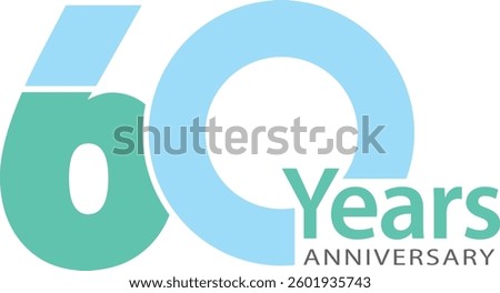 The number 60 is light sky blue and light green for the anniversary celebration and the word years anniversary at the right bottom.