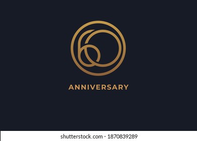 Number 60 logo, gold line circle with number inside, usable for anniversary and invitation, golden number design template, vector illustration