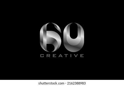 Number 60 Logo, modern number 60 in silver steel style, usable for anniversary and business logos, vector illustration