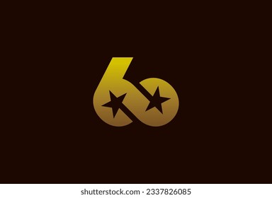 Logotipo número 60, Monograma número 60 formado a partir del símbolo infinito con una estrella en el espacio negativo, utilizable para logotipos empresariales y de aniversario, plantilla de logotipo de diseño plano, ilustración vectorial