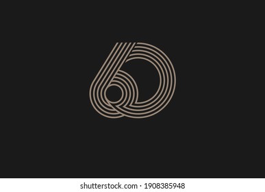 Number 60 Logo, Monogram Number 60 logo multi line style, usable for anniversary and business logos, flat design logo template, vector illustration